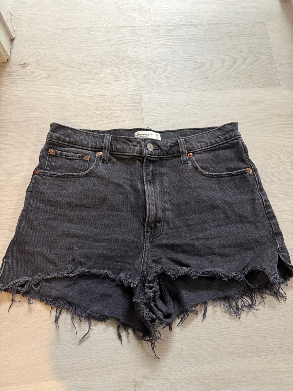 Abercrombie & Fitch Black High-Rise Distressed Denim Shorts